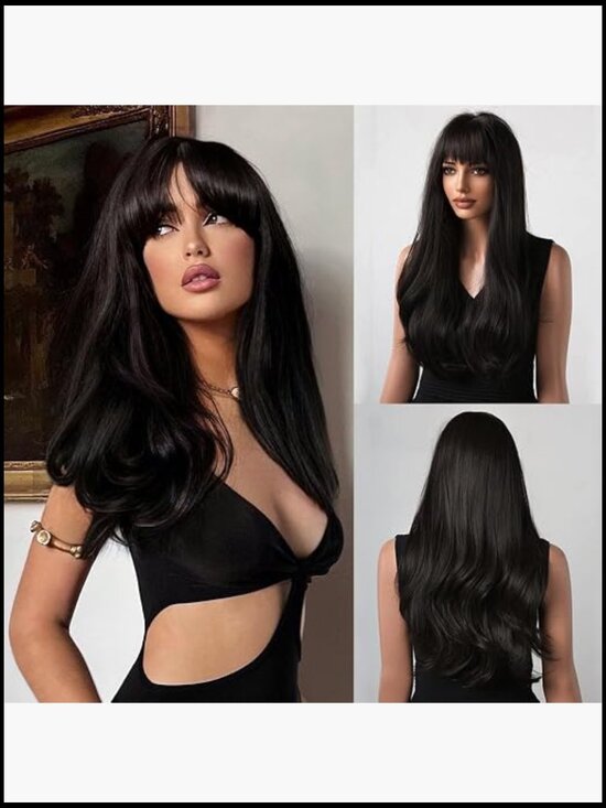 Long Straight Wavy Synthetic Wig with Bangs Heat Resistant for Daily Wear Party main image 6